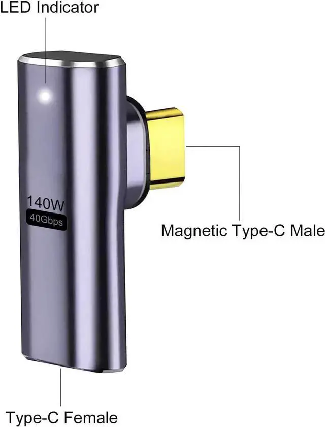 Alt view image 3 of 7 - [2 PACK] 140W Magnetic 90 Degree USB C Adapter, Right Angle USB-C Male to USB-C Female 40Gbps Connector for Mac-Book Pro/Air, Tablet, Laptop, Mobile Phone and More Type C Devices