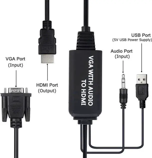 Alt view image 6 of 7 - VGA to HDMI Connector Cable 4FT, VGA to HDMI Cable, 1080P Active VGA Male to HDMI Male Analog Video Adapter Cable with Audio Output Converter Cable