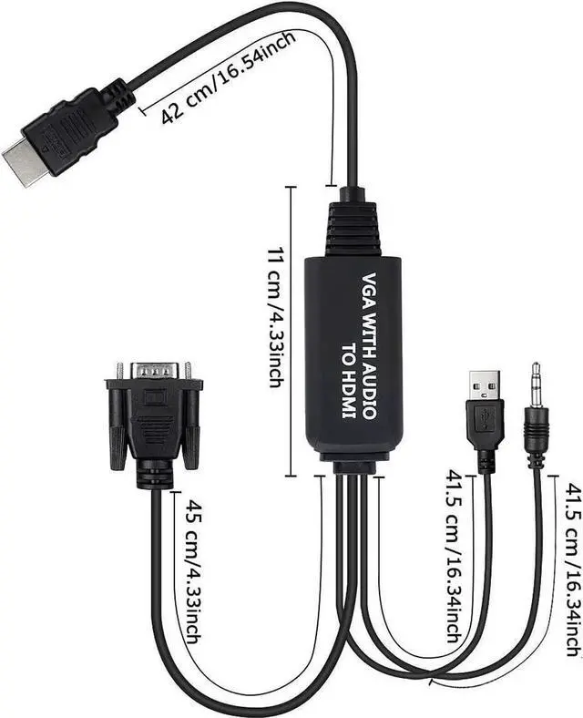 Alt view image 5 of 7 - VGA to HDMI Connector Cable 4FT, VGA to HDMI Cable, 1080P Active VGA Male to HDMI Male Analog Video Adapter Cable with Audio Output Converter Cable