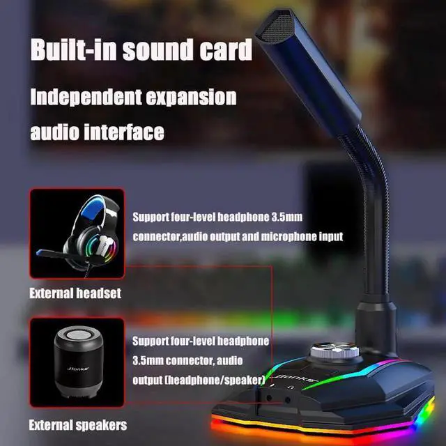 Alt view image 7 of 7 - USB Microphone HD Sound Card With Speaker Headset Jack Free Drive Noise Reduction Rotate Receiver For Computer Mobile Phone
