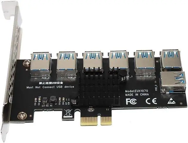 Alt view image 6 of 7 - PCIE 1 To 7 Riser PCIE Port Multiplier USB3.0 Riser PCI Express X16 Adapter PCI-E 1X To 16X Card Riser For Video Card BTC Mining