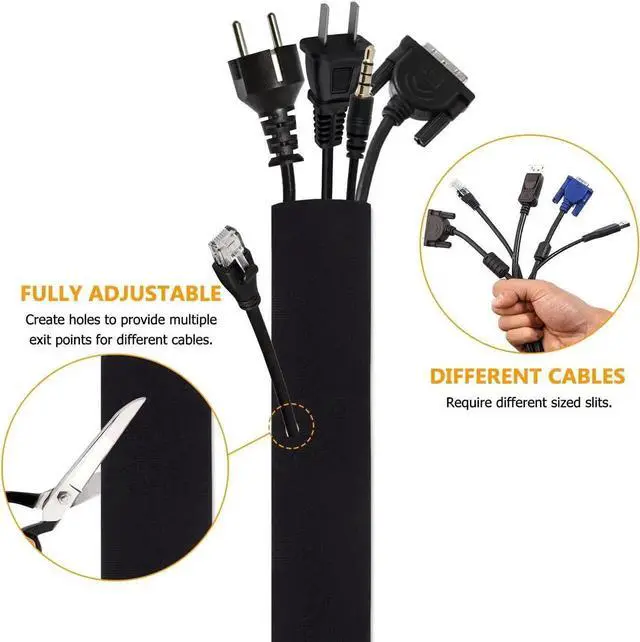 Alt view image 4 of 7 - Cord Organizer System Cable Management Sleeve, 19.5 inch, Wire Cover with Zipper, Cable Wrap, Cord Sleeves for TV, Computer, Office, Home Entertainment, 4 Pack