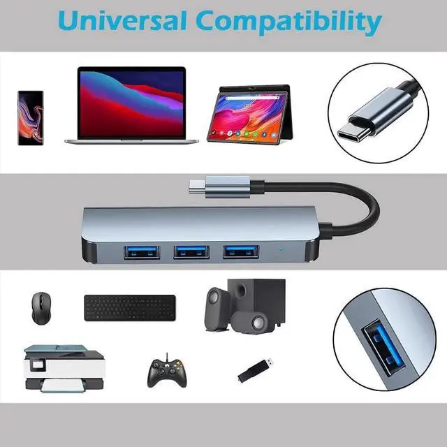 Alt view image 6 of 7 - 4-in-1 USB-C Hub Aluminum USB Type C to USB Adapter with USB 3.0/2.0 Ports (Ultra-Slim),Suitable for MacBook Pro, Chromebook, XPS, Laptop, PC, Surface Pro, Mobile HDD and More