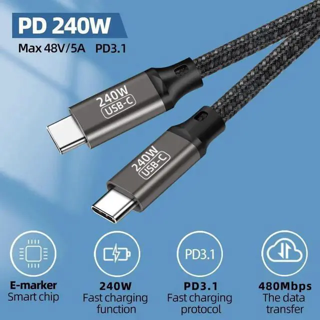 Alt view image 5 of 6 - USB C to USB C Cable 240W [2 Pack, 3.3ft+6.6ft], Type C Charging Cable, USB C Fast Charging Cord, Nylon Braided USB C Cable Compatible with MacBook Pro 2021, i-Pad Pro, i-Pad Air 4th, Galaxy, Pixel