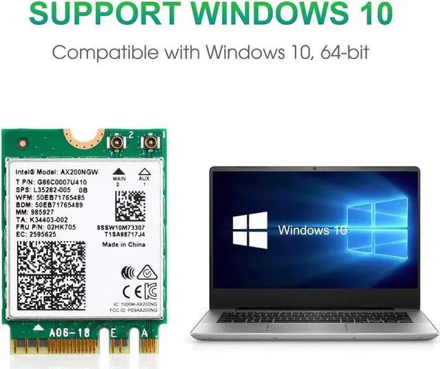 Alt view image 4 of 7 - WiFi 6 M.2 Module AX 3000Mbps Network Adapter with Bluetooth 5.1 Wireless Wi-Fi 6 Card 2.4G/5Ghz 802.11ax MU-MIMO for Laptop PC with Windows 64 bit - Intel Model AX200NGW