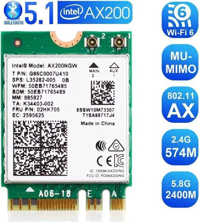 Main image of WiFi 6 M.2 Module AX 3000Mbps Network Adapter with Bluetooth 5.1 Wireless Wi-Fi 6 Card 2.4G/5Ghz 802.11ax MU-MIMO for Laptop PC with Windows 64 bit - Intel Model AX200NGW
