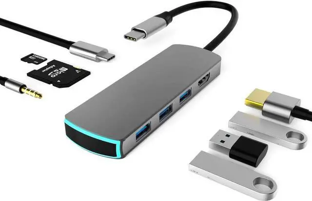 Main image of USB C Hub Laptop Docking Station, USB 3.1 Type C Dongle, 8 in 1 USB C to HDMI Multiport Adapter with PD Fast Charge 4K HDMI 3 USB 3.0 Ports SD/TF Card Reader for MacBook Pro