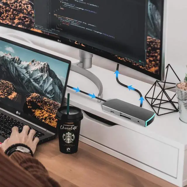 Alt view image 4 of 7 - USB C Hub Laptop Docking Station, USB 3.1 Type C Dongle, 8 in 1 USB C to HDMI Multiport Adapter with PD Fast Charge 4K HDMI 3 USB 3.0 Ports SD/TF Card Reader for MacBook Pro