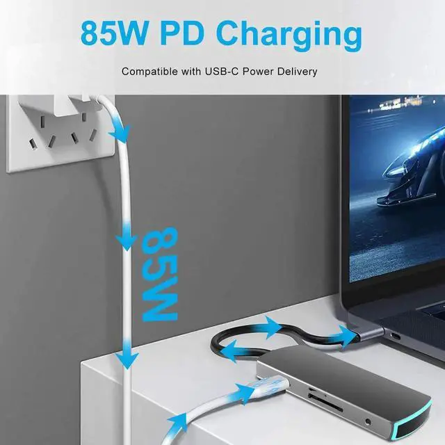 Alt view image 3 of 7 - USB C Hub Laptop Docking Station, USB 3.1 Type C Dongle, 8 in 1 USB C to HDMI Multiport Adapter with PD Fast Charge 4K HDMI 3 USB 3.0 Ports SD/TF Card Reader for MacBook Pro