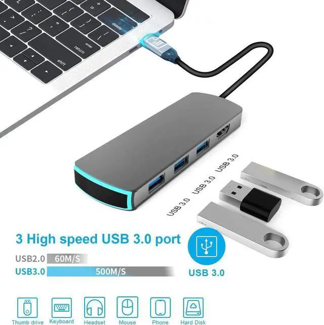 Alt view image 7 of 7 - USB C Hub Laptop Docking Station, USB 3.1 Type C Dongle, 8 in 1 USB C to HDMI Multiport Adapter with PD Fast Charge 4K HDMI 3 USB 3.0 Ports SD/TF Card Reader for MacBook Pro