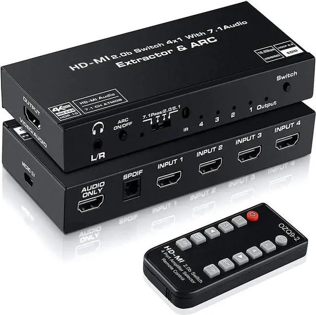 Main image of 4x1 HDMI2.0b Audio Extractor 4K@60HZ HDMI SPDIF Converter 5.1 HDMI to HDMI to RCA Splitter Optic TOSLINK Switch Digital 7.1 HD-MI Adapter