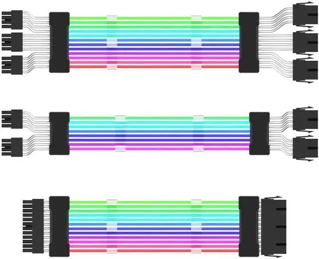Alt view image 5 of 5 - 0.98ft PSU Extension Cable RGB 5V ARGB ATX 24Pin Streamer PCI-E Rainbow Cord Sync PC Case Decoration