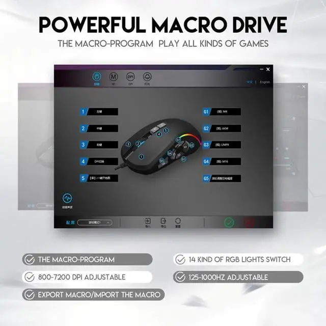 Alt view image 4 of 7 - USB Wired Gaming Mouse with 14 Colors RGB Backlit, 6400 DPI Adjustable, Gaming Mice with 10 Programmable Macro Buttons & Fire Button, PC Gaming Mouse for Windows/Mac, Black