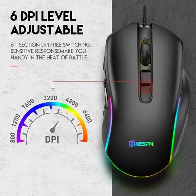 Alt view image 6 of 7 - USB Wired Gaming Mouse with 14 Colors RGB Backlit, 6400 DPI Adjustable, Gaming Mice with 10 Programmable Macro Buttons & Fire Button, PC Gaming Mouse for Windows/Mac, Black