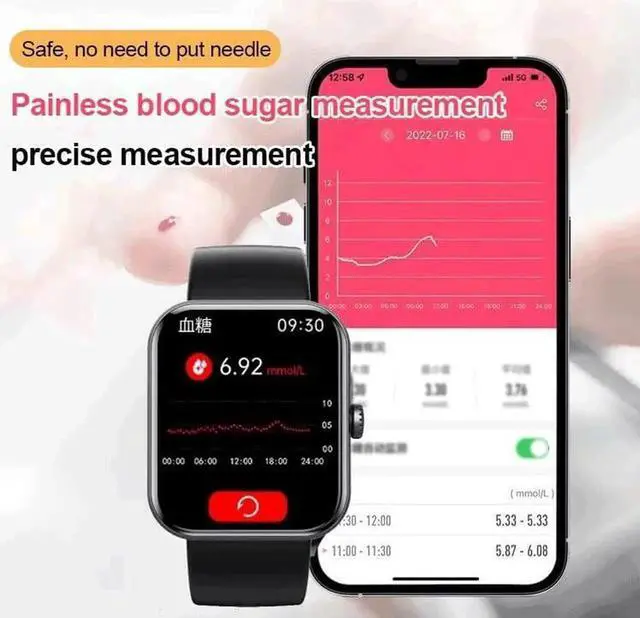 Alt view image 3 of 7 - Blood Glucose Monitoring Smartwatch - Fitness Tracker with Blood Pressure, Blood Oxygen Tracking - Heart Rate Monitor | Calorie Step Counter Non-invasive Blood Glucose Test Sport Smart Watch