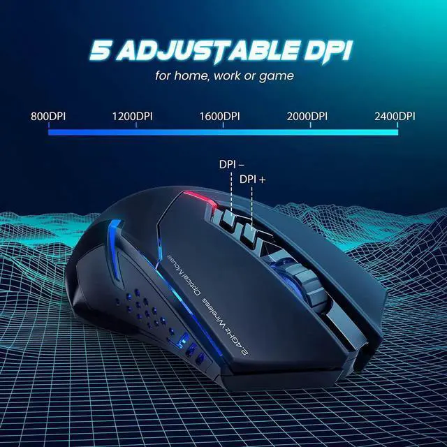 Alt view image 7 of 7 - RGB Wireless Gaming Mouse- USB Cordless PC Computer Mice with RGB Backlit, Ergonomic Silent Gamer Laptop Mouse with 7 Silent Click Buttons, 5 Adjustable DPI Plug & Play for PC, Windows, Mac (Black)