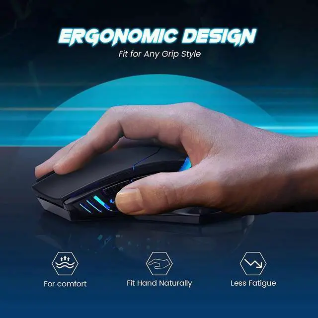 Alt view image 5 of 7 - RGB Wireless Gaming Mouse- USB Cordless PC Computer Mice with RGB Backlit, Ergonomic Silent Gamer Laptop Mouse with 7 Silent Click Buttons, 5 Adjustable DPI Plug & Play for PC, Windows, Mac (Black)