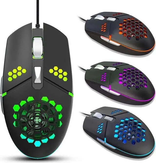 Main image of Gaming Mouse USB Wired, Programmable Fan Cooling Gaming Mice, Ultra-Lightweight Unique Design, Hexagonal Shell Design, Cool RGB Lighting, 6 Buttons, up to 8000 DPI (Black)