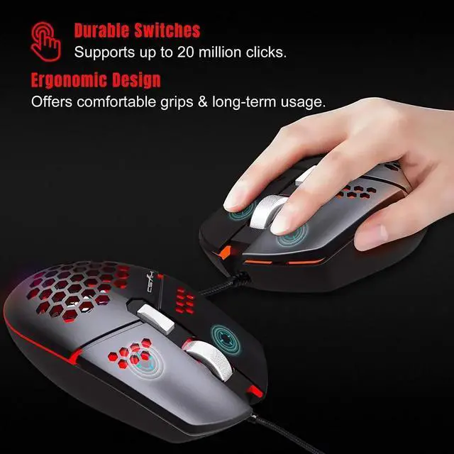 Alt view image 4 of 7 - Gaming Mouse USB Wired, Programmable Fan Cooling Gaming Mice, Ultra-Lightweight Unique Design, Hexagonal Shell Design, Cool RGB Lighting, 6 Buttons, up to 8000 DPI (Black)
