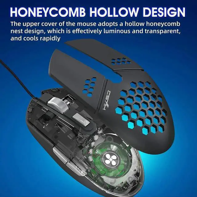 Alt view image 5 of 7 - Gaming Mouse USB Wired, Programmable Fan Cooling Gaming Mice, Ultra-Lightweight Unique Design, Hexagonal Shell Design, Cool RGB Lighting, 6 Buttons, up to 8000 DPI (Black)