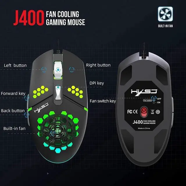 Alt view image 6 of 7 - Gaming Mouse USB Wired, Programmable Fan Cooling Gaming Mice, Ultra-Lightweight Unique Design, Hexagonal Shell Design, Cool RGB Lighting, 6 Buttons, up to 8000 DPI (Black)
