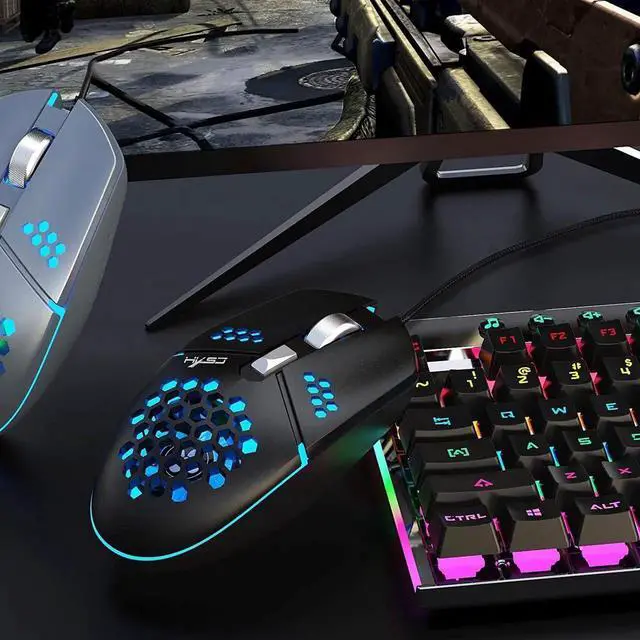 Alt view image 2 of 7 - Gaming Mouse USB Wired, Programmable Fan Cooling Gaming Mice, Ultra-Lightweight Unique Design, Hexagonal Shell Design, Cool RGB Lighting, 6 Buttons, up to 8000 DPI (Black)