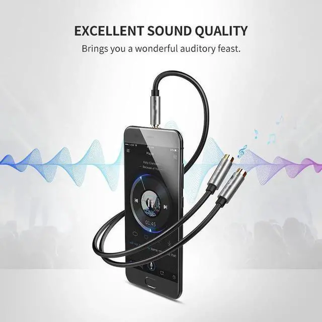 Alt view image 3 of 7 - 2-PACK Headphone Splitter, [Hi-Fi Sound, Copper Shell] 3.5mm Male to 2 Dual 3.5mm Female Audio Splitter Cord Nylon-Braided Stereo Y Splitter for iPhone, Samsung, Smartphones, Tablets-Gray