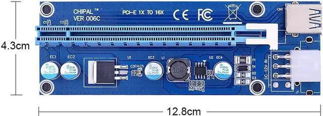 Alt view image 5 of 5 - VER006C PCI-E Riser Card 006C PCI E PCIE 1X to 16X 60CM 100CM USB 3.0 Cable SATA to 6Pin Power Cord for BTC LTC Mining