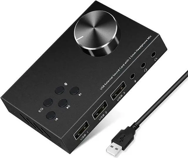 Main image of USB Volume Control Knob Multimedia Audio Controller USB Hub with Audio Adapter External Sound Card with 3.5mm Headphone Microphone Jack for Windows, Mac, Linux, PC, Laptop, Desktop