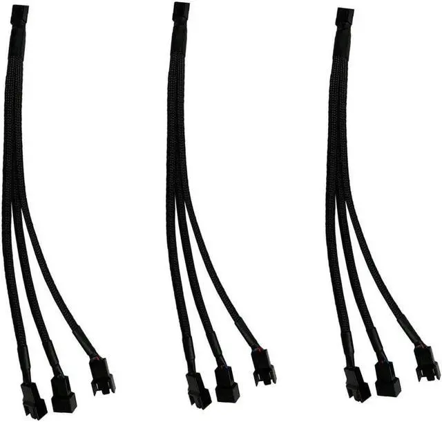 Main image of 3 Pack PWM Fan Splitter, Black Sleeved Braided Y Computer Fan Splitter,4 pin Fan Adapter Cable, CPU Fan Splitter 1 to 3 Converter,Fan Extension Power Cable.(1 to 3)