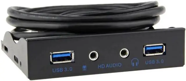 Main image of 2 Port USB 3.0 Hub Splitter HD Audio 3.5mm Earphone Jack Mic Interface Front Panel Bracket Adapter for PC 20 Pin 3.5" Floppy Bay