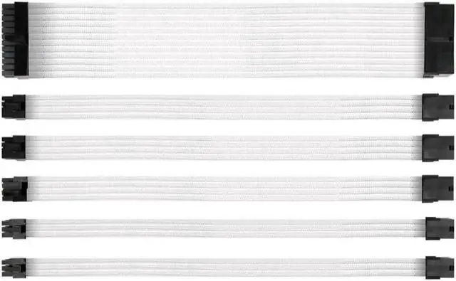 Main image of Power Supply Sleeved Cable /24pin ATX /4+4pin EPS /8-pin PCI-E /6pin PCI-E PSU Extension Cable Kit 30cm Length with Combs, White