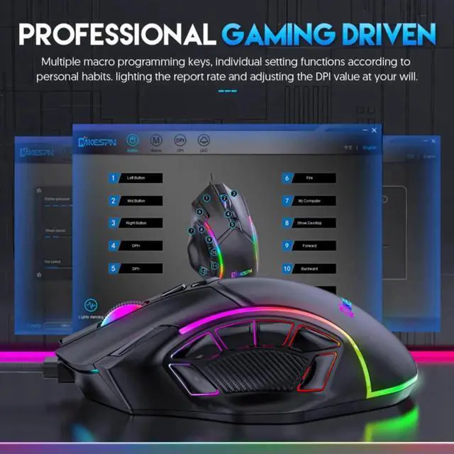 Alt view image 6 of 7 - USB Wired Gaming Mouse, PC Computer Mice USB Mouse with 13 RGB LED Modes, High-Precision 12800 DPI Adjustable, 12 Programmable Buttons, Ergonomic Optical Mouse for Windows PC Mac Laptop Gamer