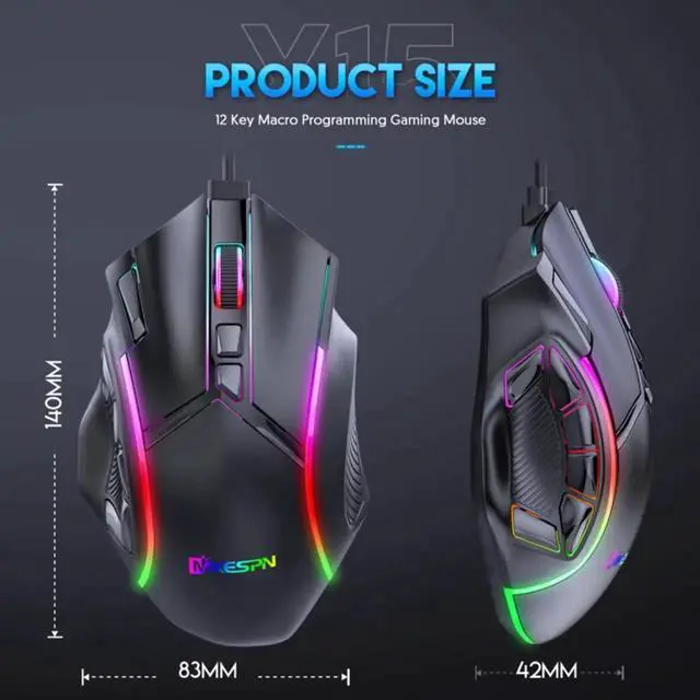 Alt view image 3 of 7 - USB Wired Gaming Mouse, PC Computer Mice USB Mouse with 13 RGB LED Modes, High-Precision 12800 DPI Adjustable, 12 Programmable Buttons, Ergonomic Optical Mouse for Windows PC Mac Laptop Gamer