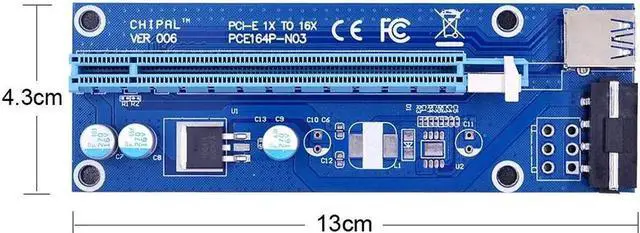 Alt view image 5 of 5 - VER006 60CM PCI Express Riser Card 1X to 16X Extender + USB 3.0 Cable / SATA to 4Pin Power Cord for BTC Bitcoin Miner