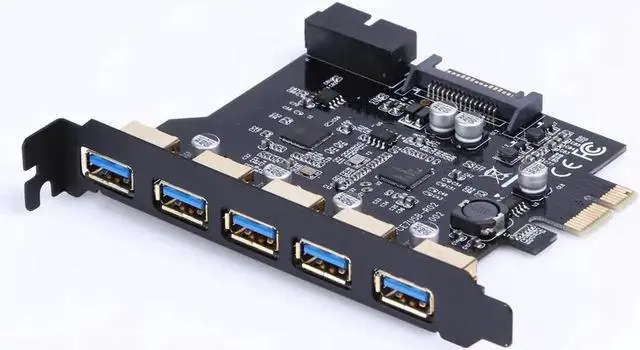 Main image of Speed PCI-E to USB 3.0 19-Pin 5 Port PCI Express Expansion Card Adapter SATA 15Pin Connector with Driver CD for Desktop