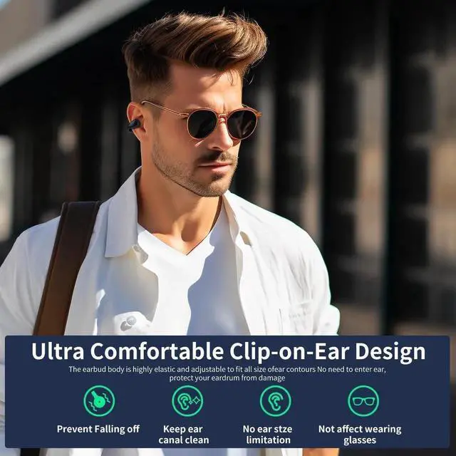 Alt view image 2 of 7 - Open Ear Bone Conduction Headphones, Clip On Wireless Earbuds with Digital Display Charging Case 60 Hours Playtime Bluetooth 5.3 Sport Earphones Built-in Mic IPX7 Waterproof for Running Fitness