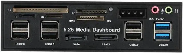 Main image of Multi-Function 5.25 Bay USB 3.0 Hub eSATA,Sata Front Panel, SATA Port Internal Card Reader PC Dashboard Media Front Panel Audio for SD MS CF TF M2 MMC Memory Cards Fits 5.25" Bay