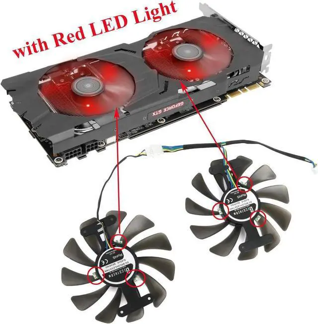 Alt view image 5 of 5 - 95MM GTX1070 GTX1080 Fan with Red LED Light For KFA2 GALAXY GTX 1070 1070Ti 1080 EX Graphics Card Cooling Fan Replacement
