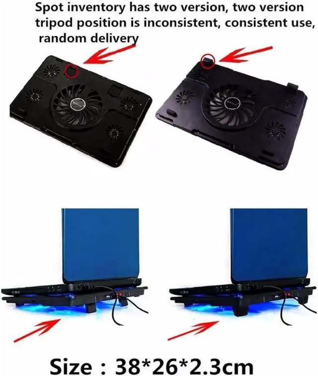Alt view image 5 of 7 - 5 Fan 2 USB Laptop Cooler Cooling Pad Base LED Notebook Cooler Computer USB Fan Stand For Laptop PC 10''-17''