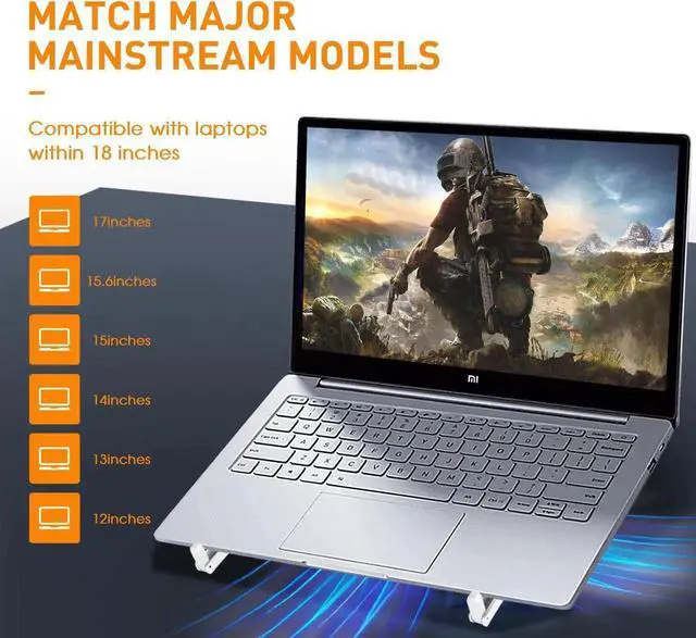 Alt view image 6 of 7 - Portable Foldable RGB Laptop Cooler Stand with 3 Quiet Cooling Fan Notebook PC Cooling Bracket for Laptop within 18 Inches