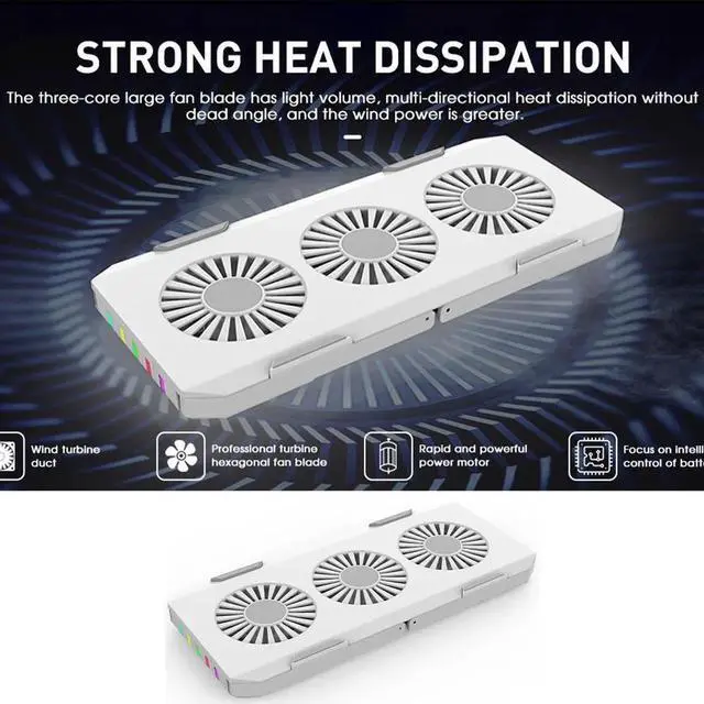 Alt view image 4 of 7 - Portable Foldable RGB Laptop Cooler Stand with 3 Quiet Cooling Fan Notebook PC Cooling Bracket for Laptop within 18 Inches