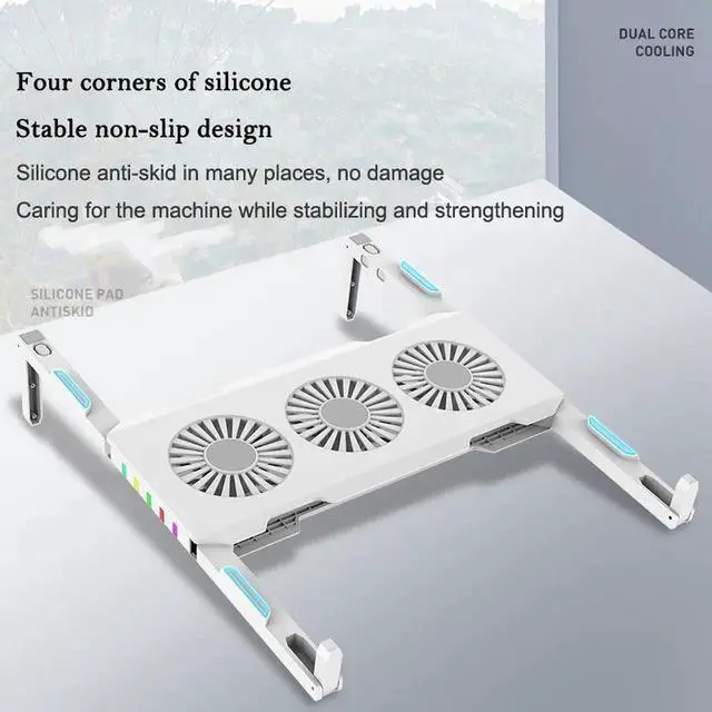 Alt view image 3 of 7 - Portable Foldable RGB Laptop Cooler Stand with 3 Quiet Cooling Fan Notebook PC Cooling Bracket for Laptop within 18 Inches
