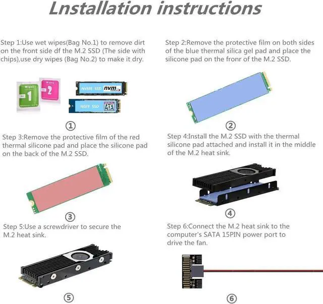 Alt view image 6 of 6 - Aluminum M.2 2280 SSD Heatsinks with 20mm Fan Powerful Cooling for PCIE NVME or SATA M.2 SSD Cooler