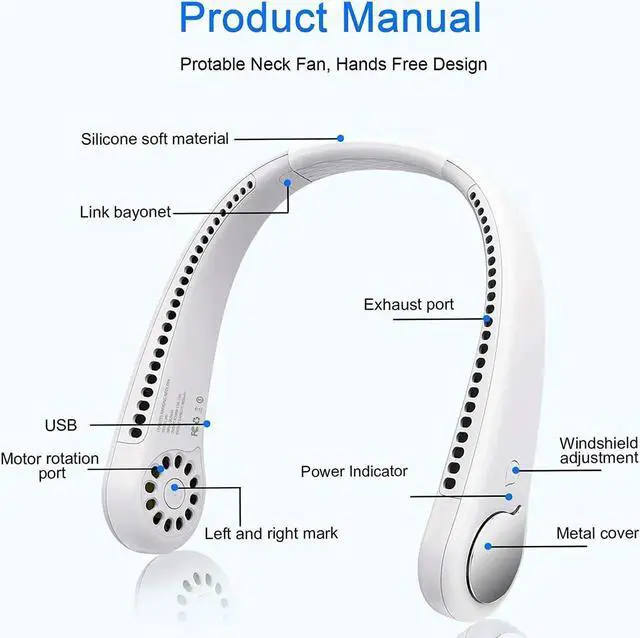 Alt view image 2 of 7 - Portable Neck Fan, Rechargeable Hands Free Bladeless Personal Mini Fans,3 Speeds 48 Air Outlet, Free Adjustment Personal Cooling Fan, Wearable Neck Fan Suitable for Traveling, Sports, Office