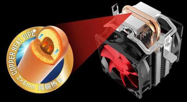Alt view image 2 of 7 - PC Cooler Red Ocean Mini Plus CPU Cooler - 6mm Copper Heatpipe - Dual 80mm Silent Fan For socket 754/939/AM2/AM2+/AM3/FM1 LGA 775/1156/1155/1150