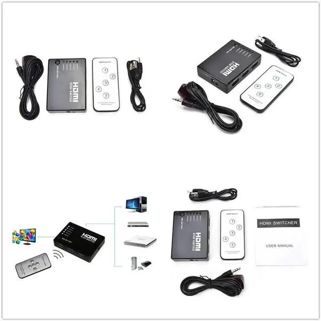 Main image of 1Set 5 Port 1080P Mini Video HDMI Switch Switcher HDMI Splitter with IR Remote splitter box for HDTV PS3 DVD