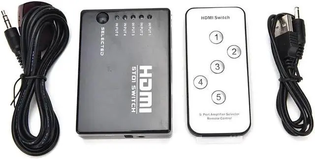 Alt view image 5 of 5 - 1Set 5 Port 1080P Mini Video HDMI Switch Switcher HDMI Splitter with IR Remote splitter box for HDTV PS3 DVD