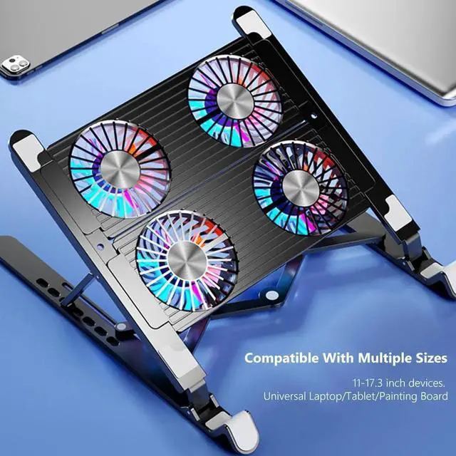 Alt view image 4 of 7 - Laptop Tablet Stand with 4 High-speed Cooling Fan, Ergonomics Foldable Ultrabook Tablet Riser, Computer Stand, Adjust Laptop Tablet Holder Stand for MacBook Air 11-17.3" Laptop Tablets & Notebook