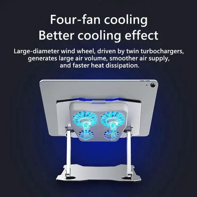 Alt view image 5 of 7 - Tablet Stand with 4 High-speed Cooling Fan, Ergonomic Adjustable Aluminum Computer Stand for Desk,Protable Tablet Riser Holder Compatible with MacBook Pro Air,Dell, HP,Samsung, 9-13.3'' Notebook Stand